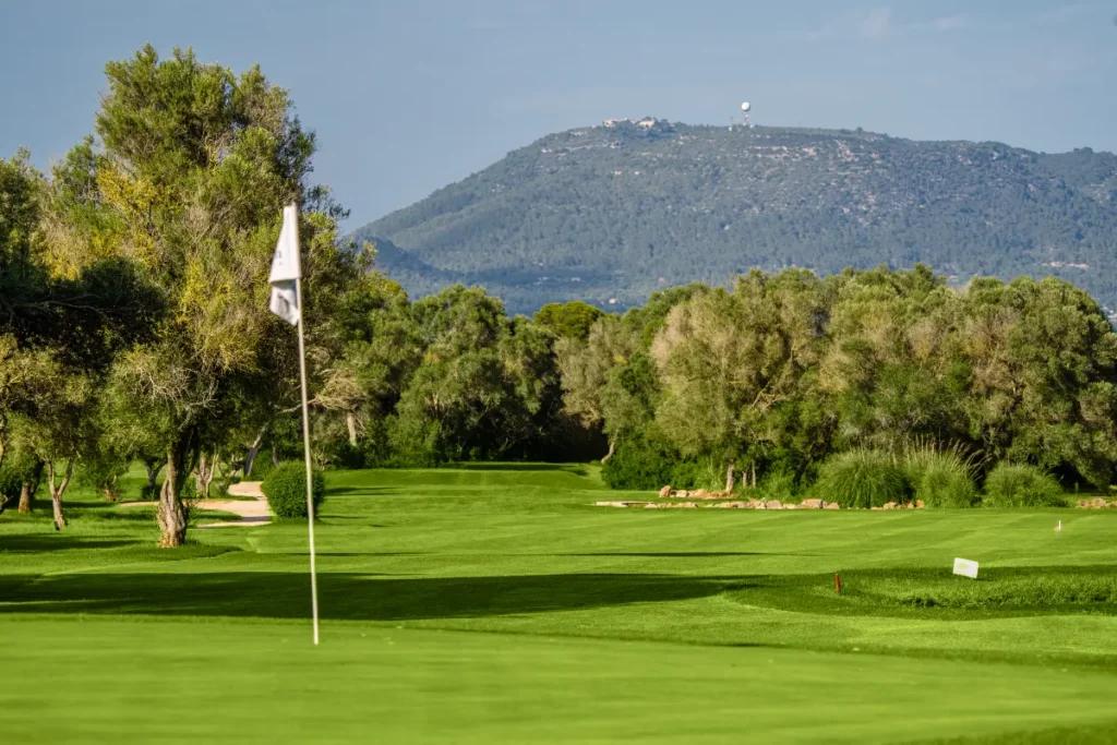 Son Antem East Golf Course View of the Green on Hole 11 with Randa Mountain in background in Mallorca